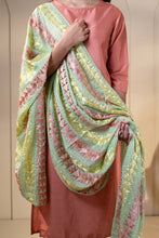 Load image into Gallery viewer, Chiffon Phulkari Dupatta for women by Mysticloom // Green Dupatta embroidery