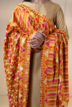 Load image into Gallery viewer, Fiery Goddess Phulkari Dupatta for Women by Mystic Loom | Cotton Dupatta | Yellow