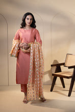 Load image into Gallery viewer, Splendid Trails Phulkari Dupatta for women by Mysticloom // Peach Pastel Organza Dupatta for Online shopping