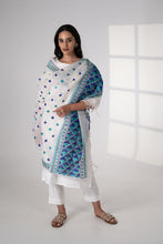 Load image into Gallery viewer, Sukoon White Kota handmade Phulkari Dupatta for women by Mysticloom // Dupatta for Online shopping // Summer