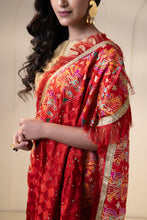 Load image into Gallery viewer, Oueen chiffon Phulkari Dupatta for women by Mystic Loom // Red Dupatta embroidery // Wedding Dupatta // Bridal // Phulkari for Bride