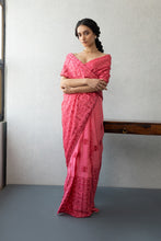 Load image into Gallery viewer, Pink Phulkari Embroidery Georgette by MysticLoom | Pink saree with pearls| Punjabi Saree