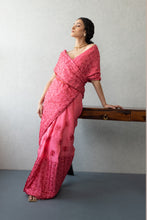 Load image into Gallery viewer, Pink Phulkari Embroidery Georgette by MysticLoom | Pink saree with pearls| Punjabi Saree