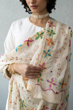 Load image into Gallery viewer, White Cream Phulkari Embroider Dupatta | Punjabi Dupatta | Summer Light Dupatta by Mystic Loom for online shopping | Women zari work dupatta