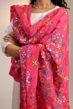 Load image into Gallery viewer, Pink Hand Made Phulkari Wedding Dupatta | Bridal Phulkari Dupatta by Mystic Loom | Ethnic Phulkari Motifs