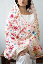 Load image into Gallery viewer, White Pink Hand Made Phulkari Dupatta for Women | Online shopping Dupatta | Wedding Dupatta