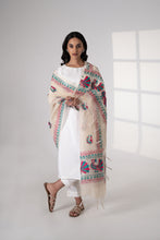 Load image into Gallery viewer, Mor Phulkari Dupatta for women by Mystic Loom // White Kota Dupatta Phulkari for online shopping 
