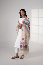 Load image into Gallery viewer, Mor Phulkari Dupatta for women by Mystic Loom // White Kota Dupatta Phulkari for online shopping 
