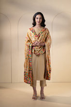 Load image into Gallery viewer, Gold Phulkari Dupatta for women by Mysticloom //Beige Chiffon Dupatta for Online shopping // Wedding Dupatta
