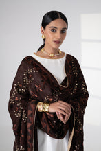 Load image into Gallery viewer, Sonnet pure chiffon Phulkari Dupatta for women by Mystic Loom // Brown handmade Phulkari Dupatta with zari for online shopping 
