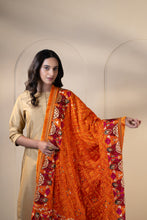 Load image into Gallery viewer, Motif chiffon Phulkari Dupatta for women by Mystic Loom // Orange Dupatta embroidery
