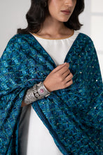 Load image into Gallery viewer, Midnight Euphoria Phulkari Dupatta for women by Mystic Loom // Blue Dupatta Phulkari for online shopping 
