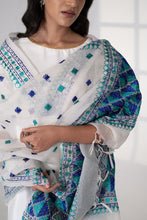 Load image into Gallery viewer, Sukoon White Kota handmade Phulkari Dupatta for women by Mysticloom // Dupatta for Online shopping // Summer
