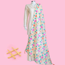 Load image into Gallery viewer, Phulkari Dupatta embroidery in Mystic Loom // Phulkari for online shopping // White Organza Dupatta 
