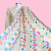 Load image into Gallery viewer, Phulkari Dupatta embroidery in Mystic Loom // Phulkari for online shopping// White Organza Dupatta 
